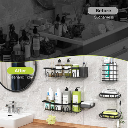 Adhesive Shower Caddy, 5-Pack Large Capacity Shower Shelves7