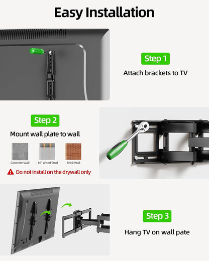 Full Motion TV Wall Mount for 42-82 Inch Tvs up to 120Lbs, Wall Mount TV Bracket with Articulating Swivel Tilt Extension Leveling, Max VESA 600X400Mm Fits 12/16" Wood Stud8
