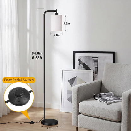 64" Floor Lamp with Remote Control, Dimmable Tall Standing Lamps for Living Room Bedroom Office Corner, 9W LED Bulb Included, Foot Pedal Switch, Beige Shade Black Pole2