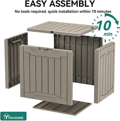 31 Gallon Outdoor Storage Box | Resin Deck Box and Waterproof Package Delivery Box for Gardening Tools, Pool Supplies, Patio Furniture, Lockable, Taupe7