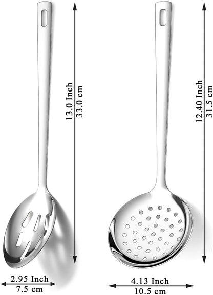 Slotted Spoons for Straining 2 Pcs 13", Stainless Steel Kitchen Spider Strainer Skimmer Ladle for Straining Pasta/Cooking/Frying, Metal Kitchen Utensils Pasta Spoon2