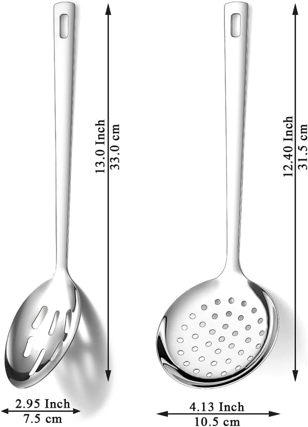 Slotted Spoons for Straining 2 Pcs 13", Stainless Steel Kitchen Spider Strainer Skimmer Ladle for Straining Pasta/Cooking/Frying, Metal Kitchen Utensils Pasta Spoon2
