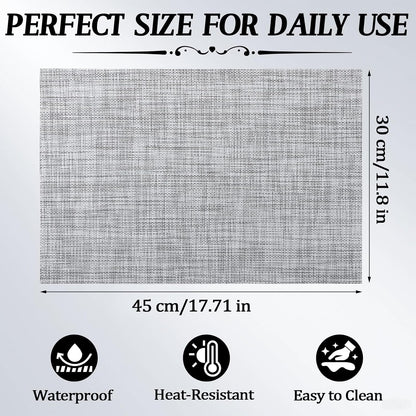 Placemats Set of 8, Heat Resistant Non-Slip Place Mats for Dining Table, Durable Washable PVC Vinyl Woven Table Mats, Linen Textured Placemats for Kitchen Resistant Easy to Clean(Gray7