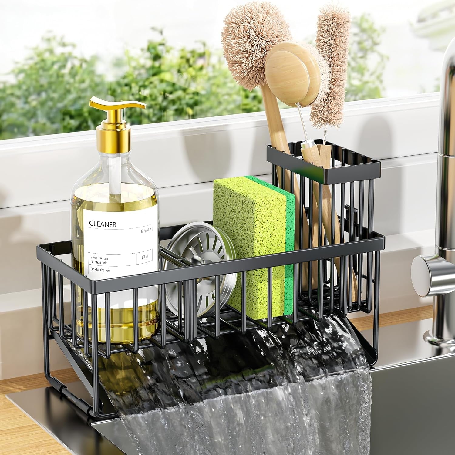 sink-caddy-sponge-holder-for-kitchen-with-brush-holder-and-stainless-steel-self-drain-tray-rustproof-kitchen-sink-organizer-for-sponge-soap-dispenser-storage-accessories