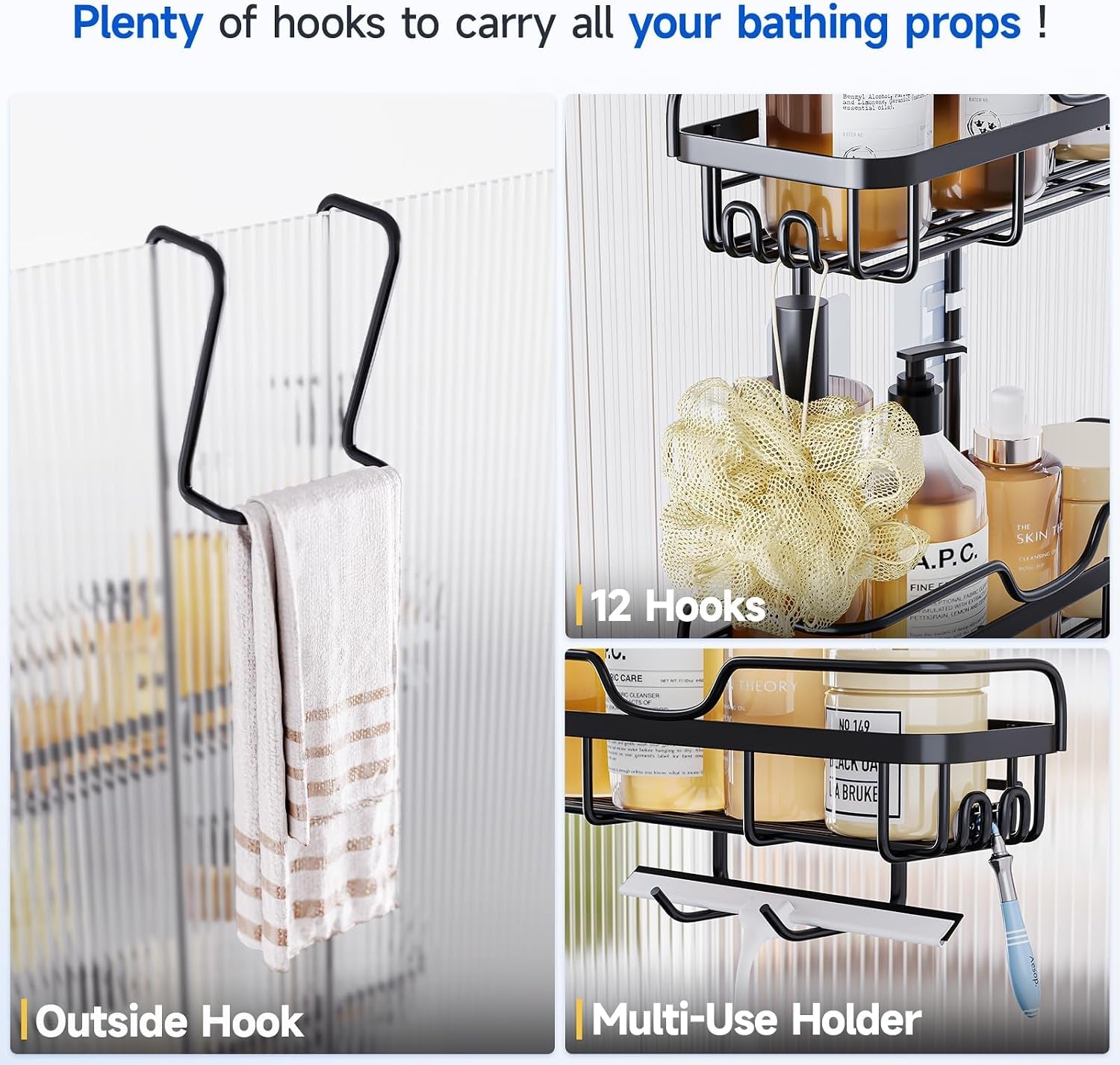 shower-caddy-over-the-door-organizer-bath-rack-hanging-over-glass-with-hooks-storage-shelf-inside-bathroom-for-shampoo-matte-black