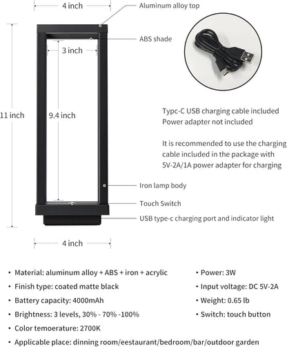 Cordless Waterproof Table Lamps Set of 2, Black LED Outdoor Desk Lamp5