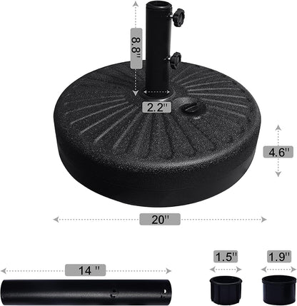 USA 18" 82LBS Capacity Heavy Duty Patio Umbrella Stand, Water or Sand Filled Base, Rust-Free Outdoor Holder with 2 Adjustable Knobs for Backyard, Deck, Lawn, Poolside Fits 1.5"-1.9" Poles3