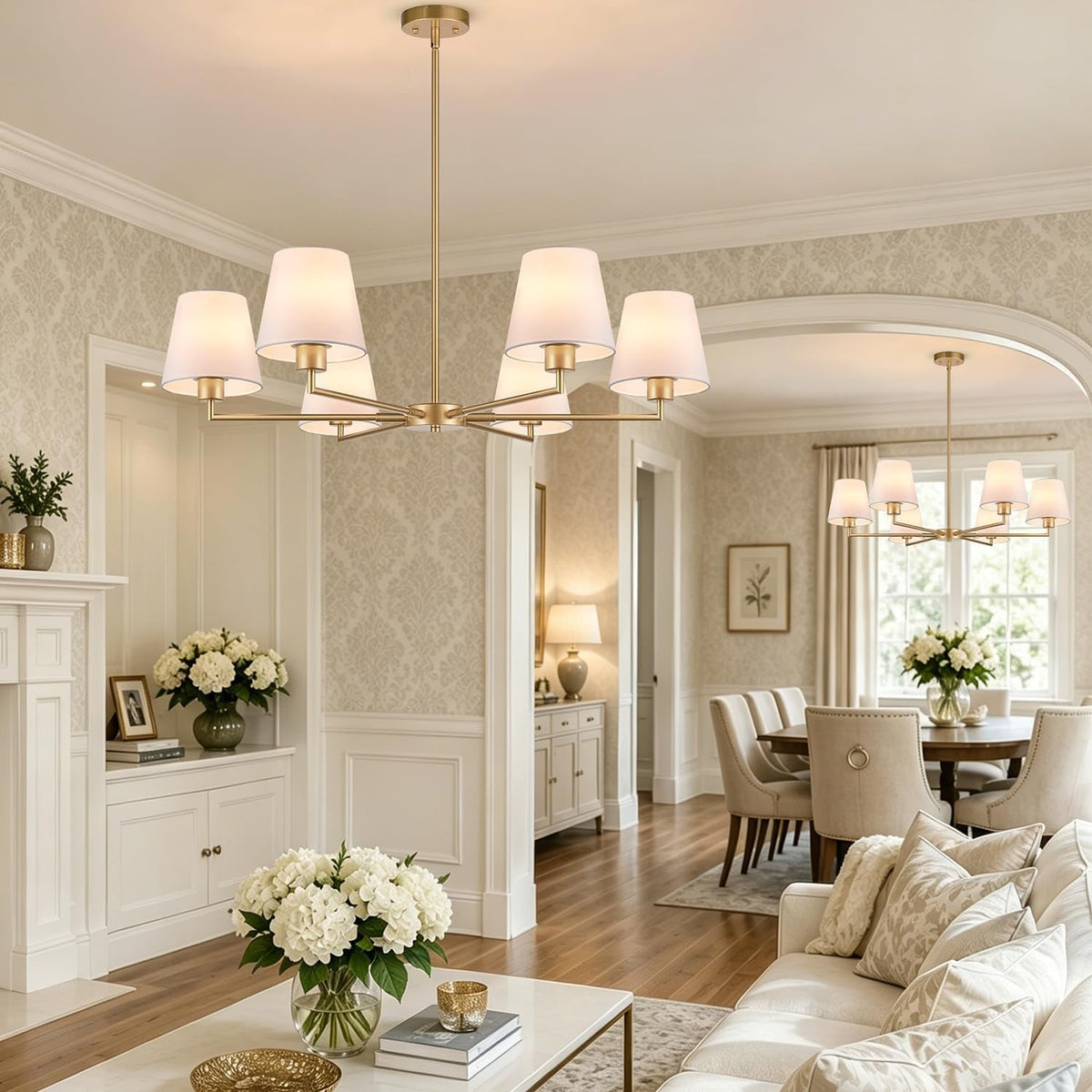 brass-gold-chandeliers-for-dining-room-36-6-light-no-assembly-required-antique-modern-gold-chandelier-light-fixture-with-white-fabric-shade-classic-kitchen-pendant-lights-over-table-for-bedroom