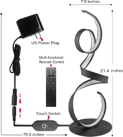 20W 3 Colors Remote Control Dimmable LED Art Table Lamp 21.4 Inch with Touch Switch for Living Room,Bedroom (Black)2