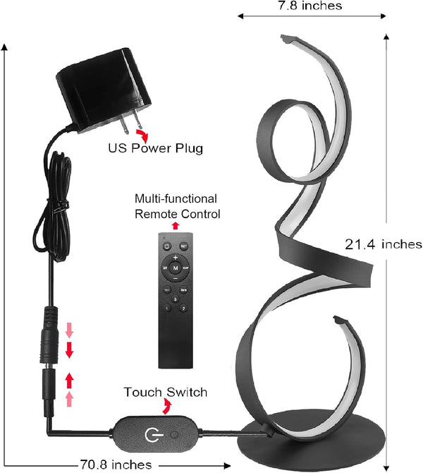 20W 3 Colors Remote Control Dimmable LED Art Table Lamp 21.4 Inch with Touch Switch for Living Room,Bedroom (Black)2