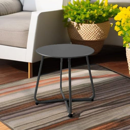 Patio Small Side Table Waterproof round Metal Steel Weather Resistant Portable Outdoor and Indoor End Table for Garden Balcony Yard, Black6