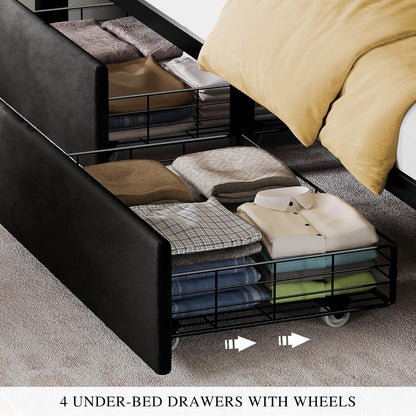 King Size Bed Frame with 4 Drawers, RGB LED Light, Charge Station6