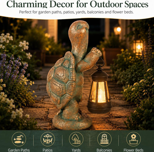 Turtle Solar Outdoor Garden Statue, Resin Statue with Solar Light Lantern3