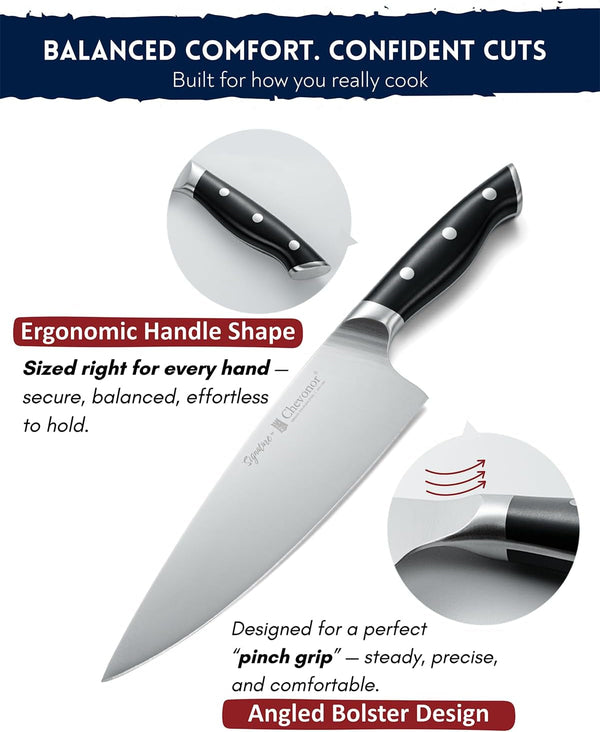 8 Inch Professional Chef Knife, 2.16" Extra Wide Blade German Steel DIN 1.4116, 3Mm Thick Ultra Sharp Kitchen Knife with Full Tang Handle & Gift Box ｜Signature5