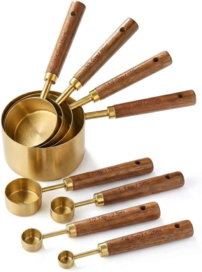 Measuring Cups and Spoons Set, 8 Pack, Gold Finish1
