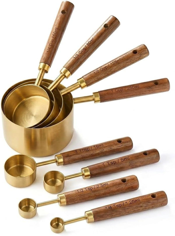 Measuring Cups and Spoons Set, 8 Pack, Gold Finish1