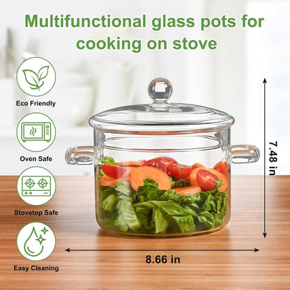 Glass Pots for Cooking on Stove, 1.5L/50OZ Glass Simmer Pot with Lid | High Borosilicate Pot Pourri Simmer Pot , Heat-Resistant Suitable for Pasta, Soup, Milk, Fruit, Tea2