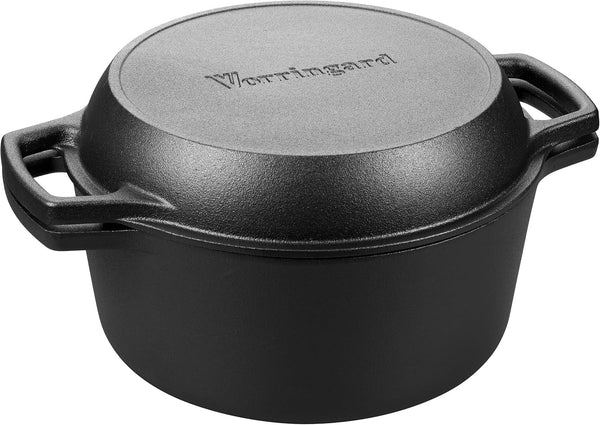 Pre-Seasoned Cast Iron Double Dutch Oven Pot with Skillet Lid, Dual-Handle, for Bread Baking, Outdoor, Campfire Cooking, 5 Quart6
