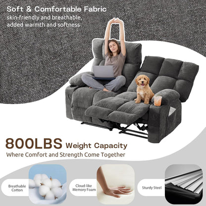 Oversized Loveseat Recliner Sofa, Double Recliner, Big Large Reclining Sofa with Cup Holders & Side Pockets, Traditional 2-Seater Manual Recliner Couch for Living Room, RV, Home Theater (Fabric,Grey)5