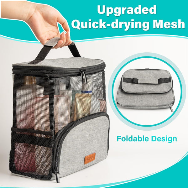 Hanging Toiletry Bag, Shower Caddy Tote Bag (Updated Version, Full Size Bottle Compatible), Bath Organizer for College Dorms, Gym, Camp, Women Men, with Funny Luggage Tag2