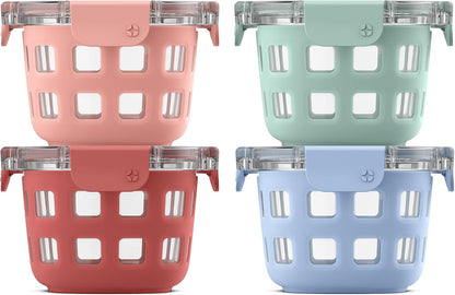 Duraglass 2 Cup Glass Storage Containers with Lids, 4 Pack, Melon1