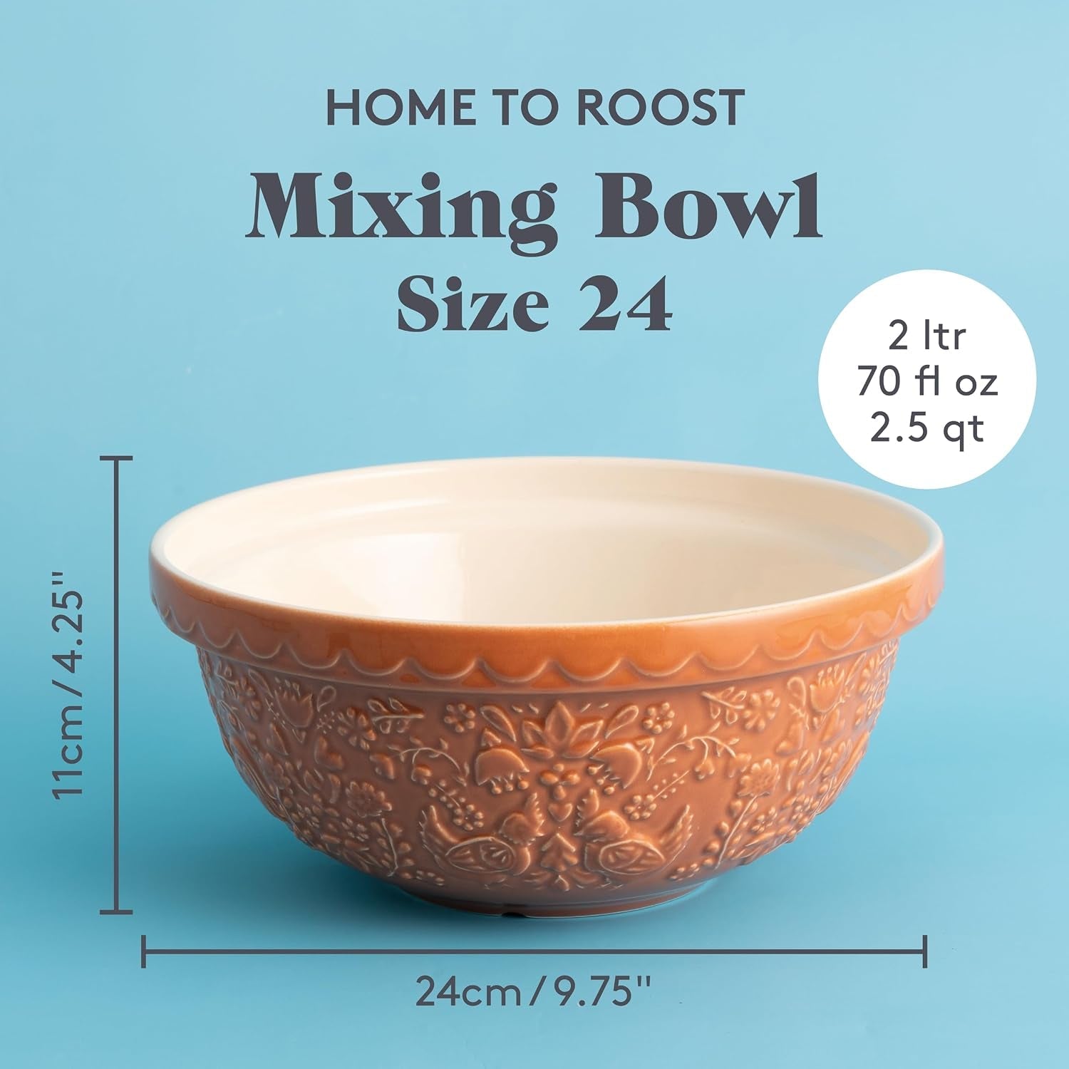 home-to-roost-mixing-bowl-24cm-earthenware-bowl-with-embossed-hen-cockerel-design-classic-bakeware-for-dough-pastry-cake-mixing-dishwasher-freezer-safe
