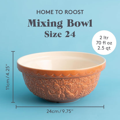 Home to Roost Mixing Bowl | 24Cm Earthenware Bowl with Embossed Hen & Cockerel Design | Classic Bakeware for Dough, Pastry & Cake Mixing | Dishwasher & Freezer Safe3