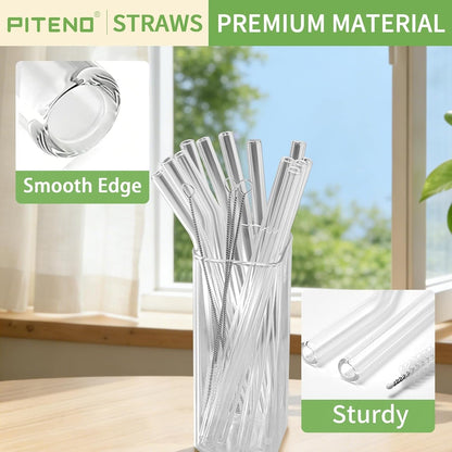 ® 12Pcs Glass Straws with 4Pcs Brushes, Reusable Clear Glass Drinking Straws, 8.5''X10Mm, Set of 6 Straight and 6 Bent with 4 Cleaning Brushes, Perfect for Smoothies, Milkshakes, Juice, Tea3