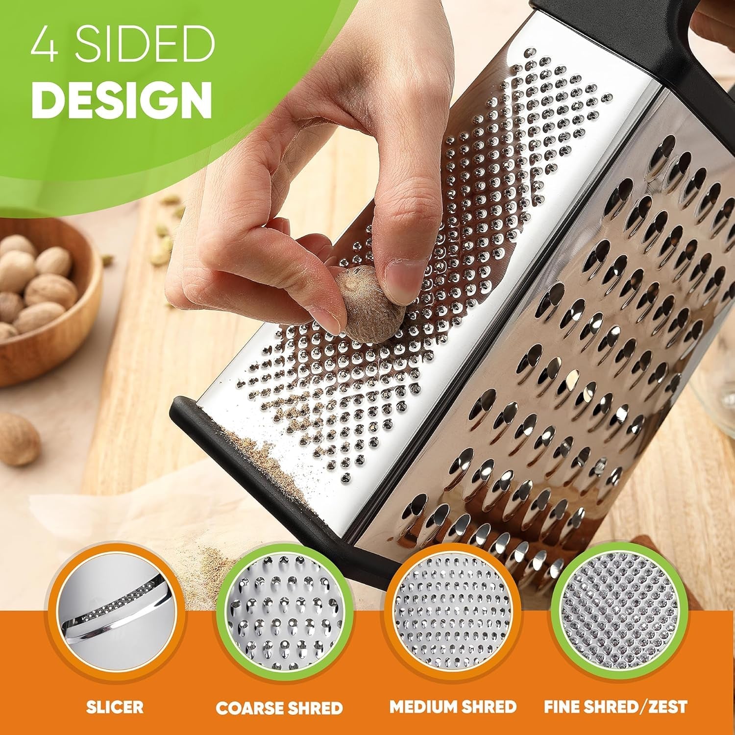 stainless-steel-xl-cheese-grater-for-kitchen-black-4-sided-manual-metal-box-grater-for-carrot-potato-parmesan-cheese-shredder-professional-vegetable-grater-dishwasher-safe