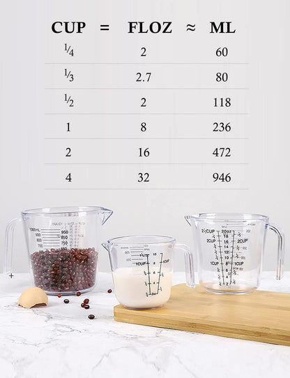 Measuring Cups Set, Liquid Measuring Cups for 3 for Kitchen | BPA Free Plastic Set with Spout Multiple Measurement Scales, Cup, Ml and Oz, (Clear)7
