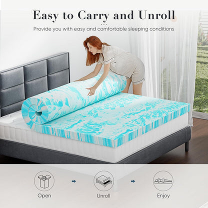 Mattress Toppers Memory Foam King Size, 3 Inch Thick Bed Topper Pad Cooling Gel Infused Soft Comfy Padding Breathable for Sleeper Sofa Couch RV Camper, Certipur-Us Certified, Blue3