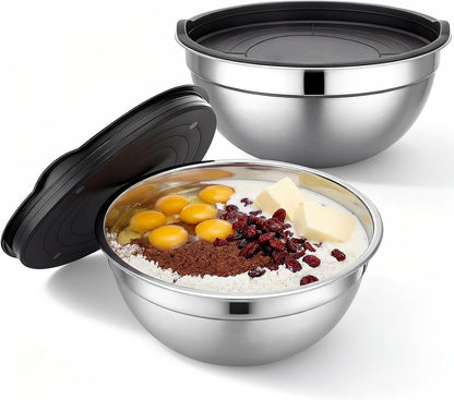Stainless Steel Mixing Bowl with Lids, 2 Pack 5 QT Metal Large Stainless Mixing Bowls with Lids Set, Stackable Baking Bowl for Kitchen, Meal Prep, Serving and Cooking1