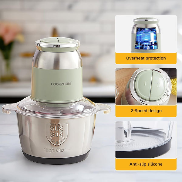 Green Food Processor,500W Electric Meat Grinder with 8 Cup Stainless Steel Bowl and 4 Sharp Blades, Food Chopper & Vegetable Chopper for Home Use,Meat Processor, Vegetables, Fruits and Nuts4