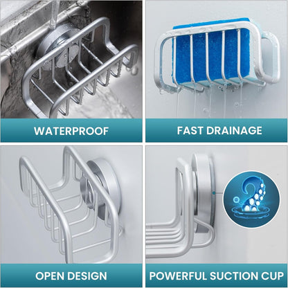 Rustproof Sponge Holder for Kitchen Sink with Suction Cup-Silver5