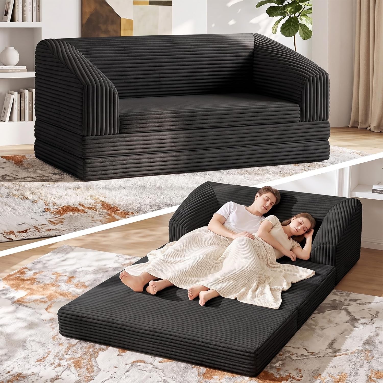 convertible-sofa-bed-boneless-loveseat-sleeper-folding-couch-bed-with-backrest-2-in-1-bean-bag-chair-to-floor-sofa-lounger-comfy-fold-out-couch-for-bedroom-living-room-black