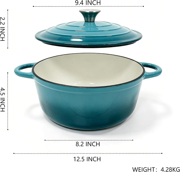 Enameled Cast Iron Dutch Oven, Non Stick Casserole Pot with Lid (Peacock Blue, 4.5 Quarts)3