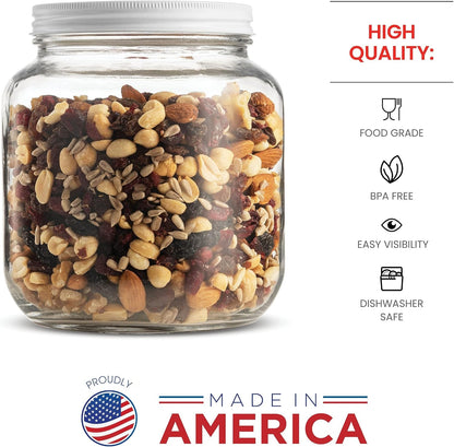 64 Oz Mason Jar, Half Gallon Jar, Wide Mouth, Clear, 4 Pack | Half Gallon Mason Jar, Airtight Metal Lid, 4 in Wide Mouth, Usa-Made Soda-Lime Glass, Canning, Fermenting, Dry Food Storage5