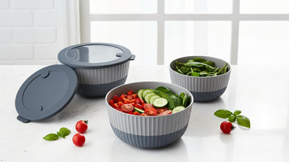 Plastic Mixing Bowls with Lids, 8-Piece Airtight Leak-Proof Nesting Bpa-Free Prep Bowl Set for Kitchen & Food Storage, 500Ml, 1300Ml, 2600Ml & 4200Ml, Microwave & Dishwasher Safe (Gray)7