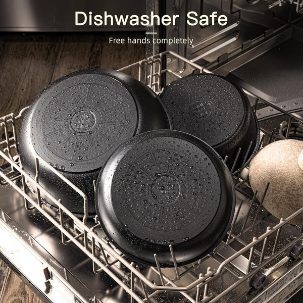 21 Pcs Pots and Pans Set Non Stick, Ceramic Cookware Set Detachable Handle, RV Kitchen Cooking Set Removable Handles, Oven Safe, Induction Ready, Stackable, Black, Fathers Day Gift for Men5
