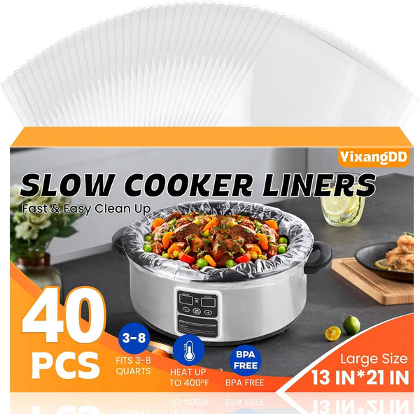 40 Pack Slow Cooker Liners, Large Size 13"X 21" Cooking Bags | Disposable Plastic Slow Cooker Bags Liners Fits 3-8 Quarts, BPA Free, Suitable for Oval & round Pot1