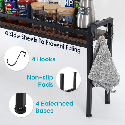Spice Rack Shelf for Kitchen Stove，Stove Top Shelf with 4 Hooks Extra Storage Countertop, Seasoning Organizer,Kitchen Organizers and Storage2