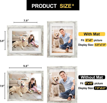 8X10 Picture Frames with 6X8 Mat Set of 2, Distressed White6