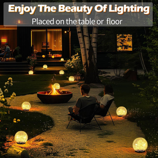 Garden Solar Ball Lights Outdoor Waterproof 50LED Cracked Glass Globe 4.7''6
