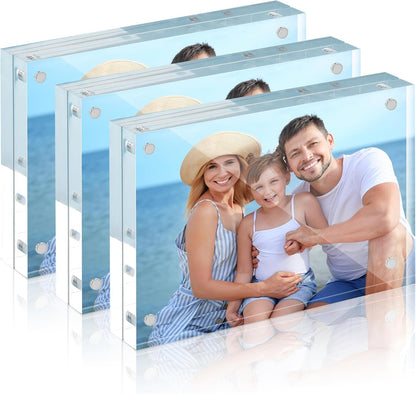 Acrylic Picture Frames 4X6, 3 Pack Magnetic 4 X 6 Picture Frame, Double Sided Clear 4X6 Photo Frame with Microfiber Cloth, Frameless Freestanding 4X6 Frame Gift for Desktop Display1