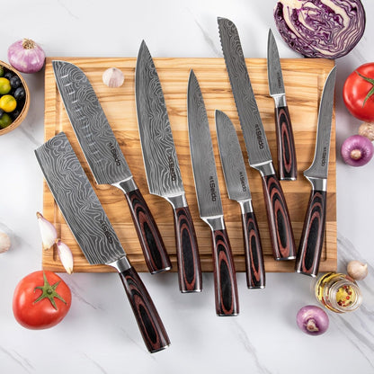 Seido Master 17-Piece Damascus Knife Block Set, Acacia Wood Block3