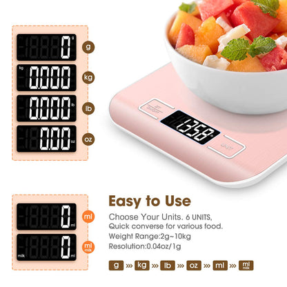 Food Scale Pink, 10Kg/22Lb Digital Kitchen Scale Weight Grams and Oz for Baking and Cooking, 1G/0.1Oz Precise Graduation, Easy Clean Stainless Steel3