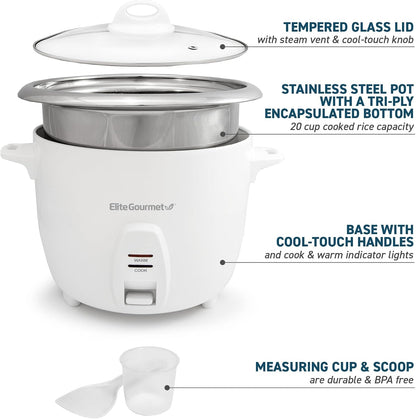 ERC-2020 Rice Cooker, Stainless Steel, White, 20 Cups Cooked | Keep Warm - 10 Cups Uncooked - Also Makes Soups, Stews, Grains and Cereals for Family-Size Cooking2
