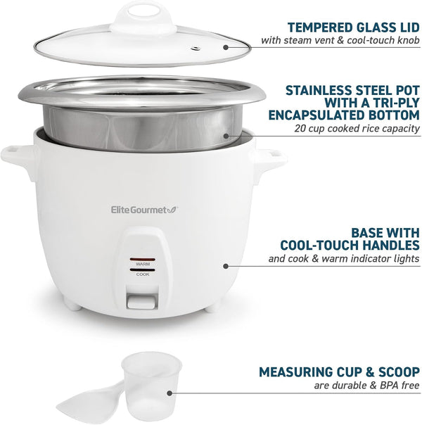 ERC-2020 Rice Cooker, Stainless Steel, White, 20 Cups Cooked | Keep Warm - 10 Cups Uncooked - Also Makes Soups, Stews, Grains and Cereals for Family-Size Cooking2