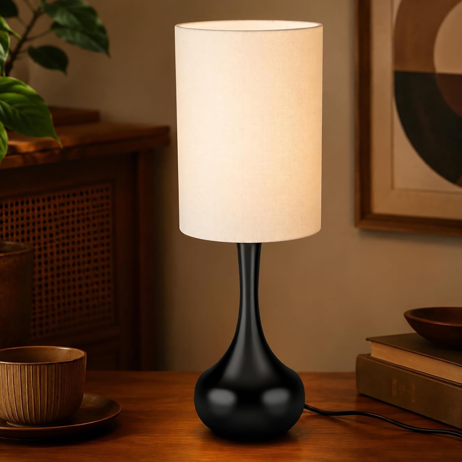 mid-century-modern-black-droplet-table-lamp-with-cylinder-shade