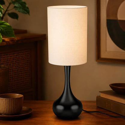 Mid Century Modern Black Droplet Table Lamp with Cylinder Shade1